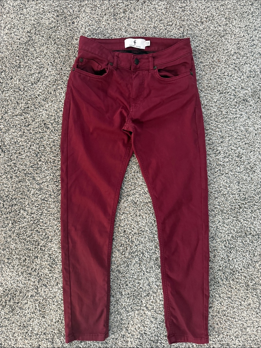 Slim Burgundy Men's Skinny Jeans - Father Sons 30/28